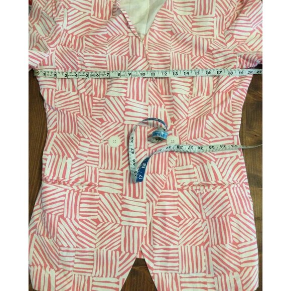 Vintage Maggy London Women's 2 pc. Top Skirt Set Pink Size 14 Linen Short Sleeve - Picture 10 of 11